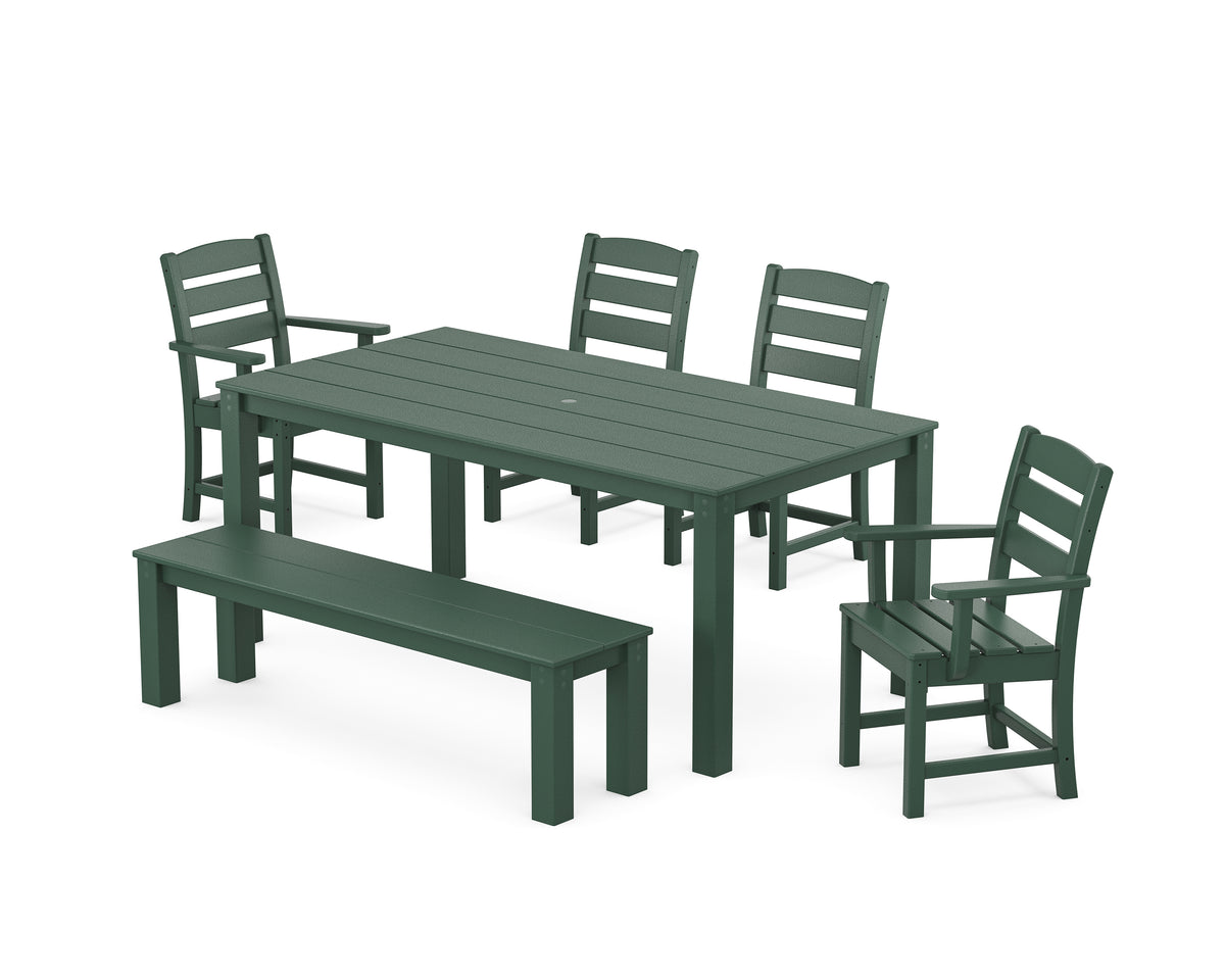 POLYWOOD Lakeside 6-Piece Parsons Dining Set with Bench with Lakeside Dining Side Chair in Green