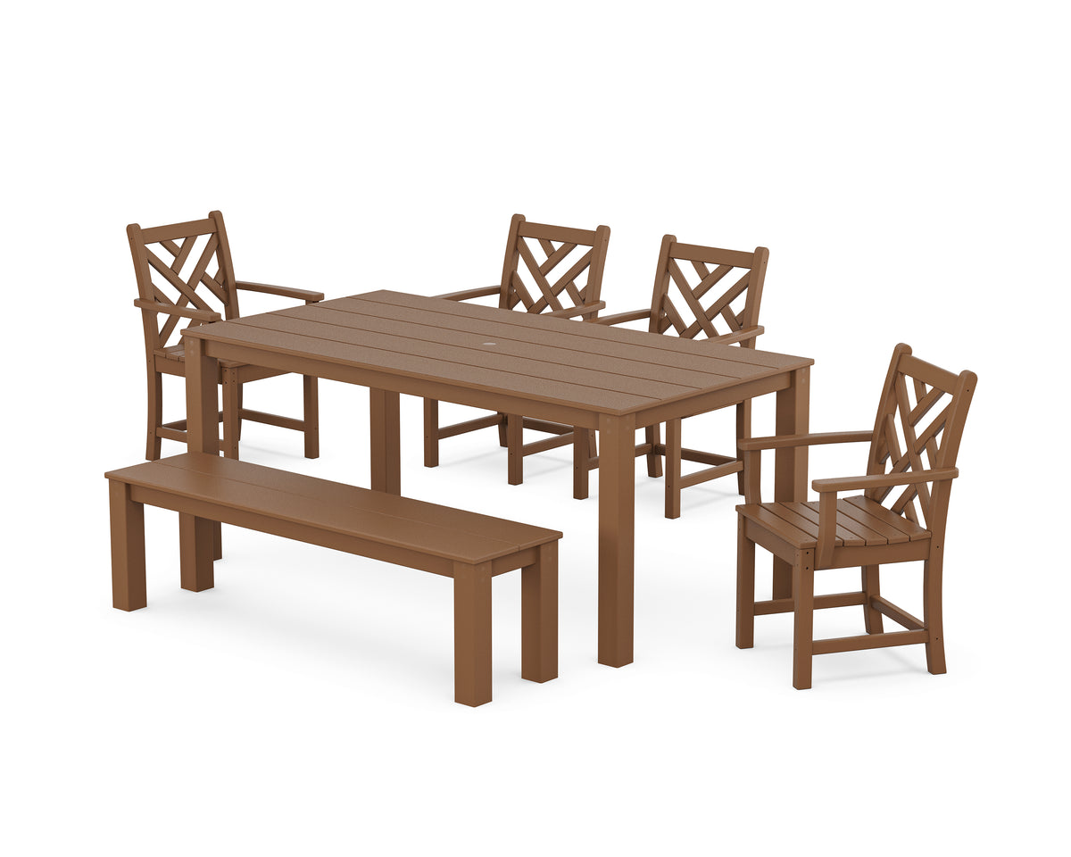 POLYWOOD Chippendale 6-Piece Parsons Dining Set with Bench in Teak