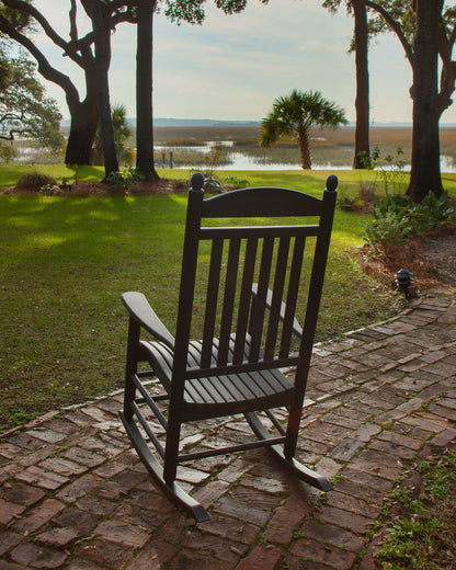 POLYWOOD Jefferson Rocking Chair in Black styled outdoors