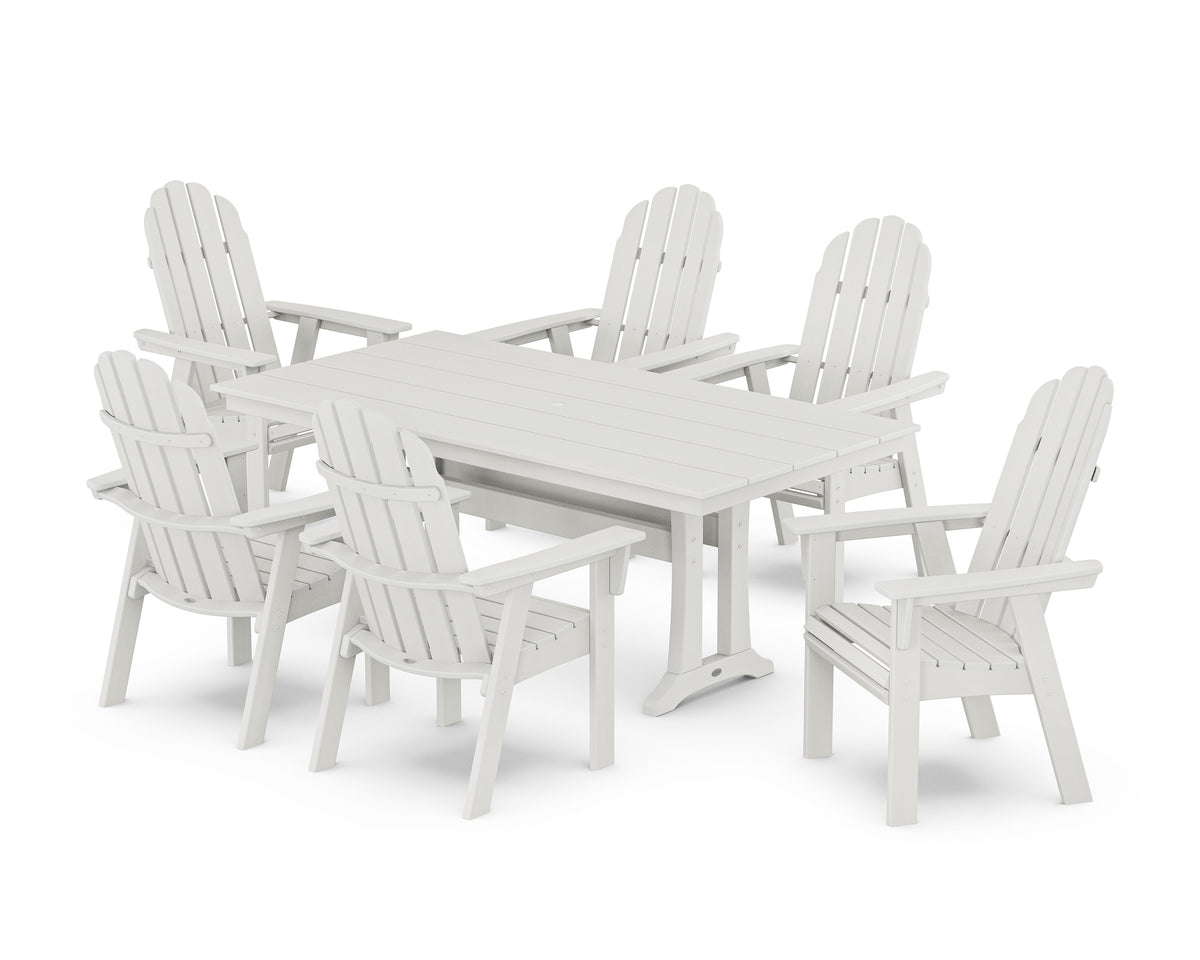 POLYWOOD Vineyard Curveback Adirondack Chair 7-Piece Farmhouse Dining Set with Trestle Legs in Vintage White