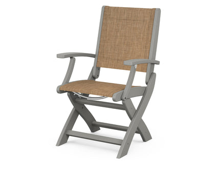 POLYWOOD Coastal Folding Chair in Slate Grey with Slate Grey arms and Burlap sling