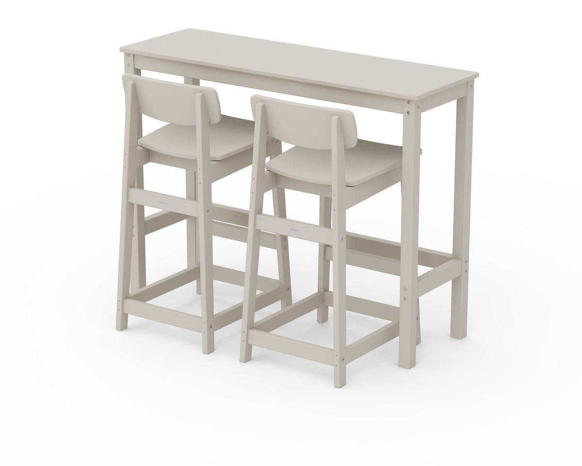 POLYWOOD Modern Studio Urban Lowback Bar Chair 3-Piece Balcony Set in Sand
