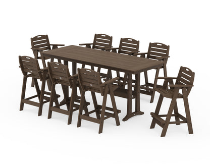 POLYWOOD Nautical 9-Piece Farmhouse Bar Set with Trestle Legs in Kona