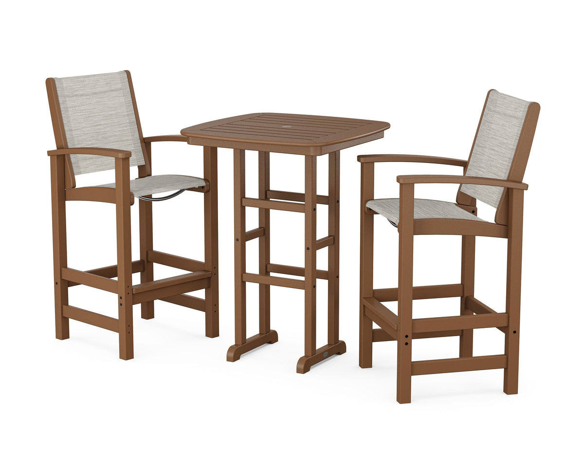 POLYWOOD Coastal 3-Piece Bar Set in Teak / Birch