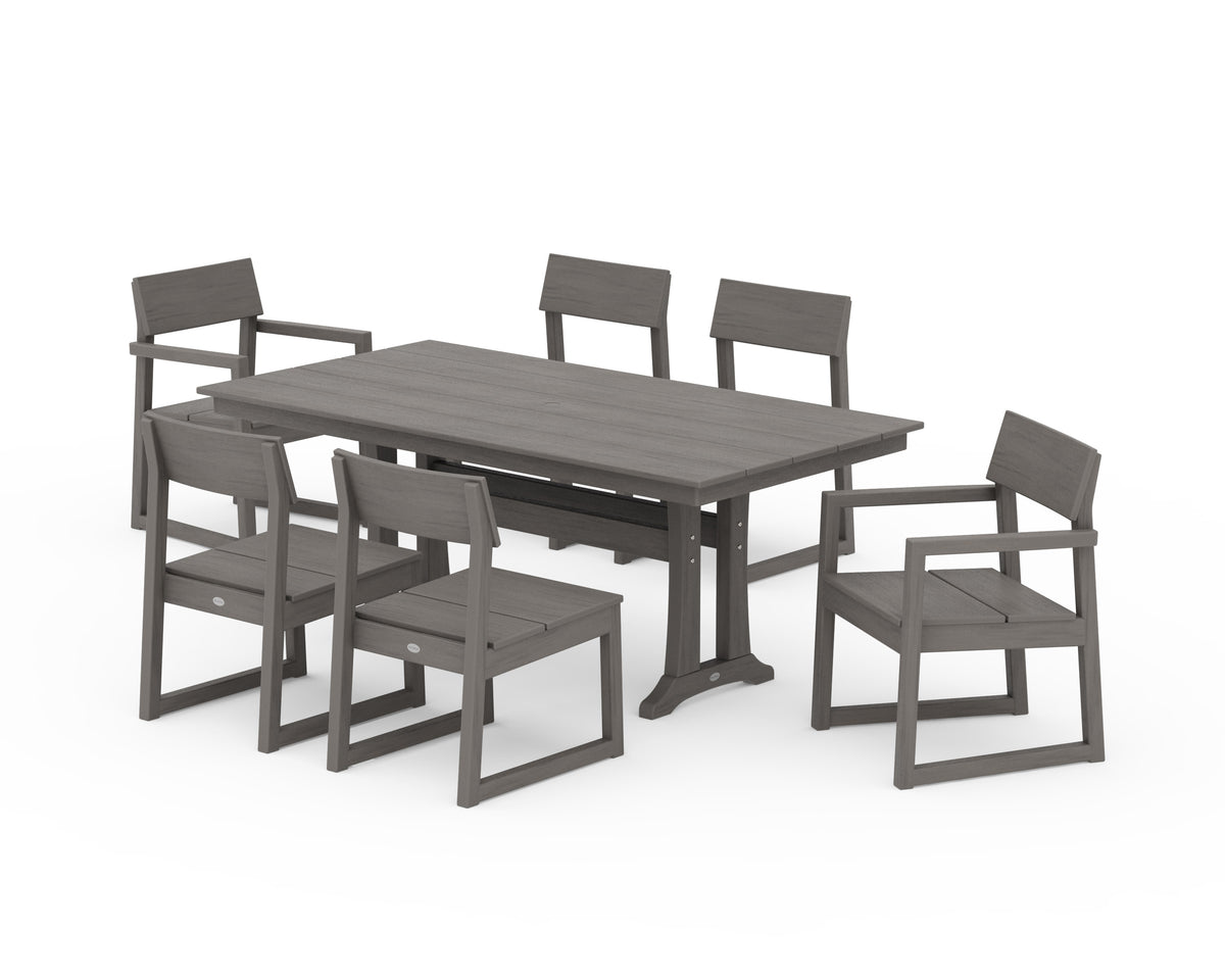POLYWOOD EDGE 7-Piece Farmhouse Trestle Dining Set in Driftwood