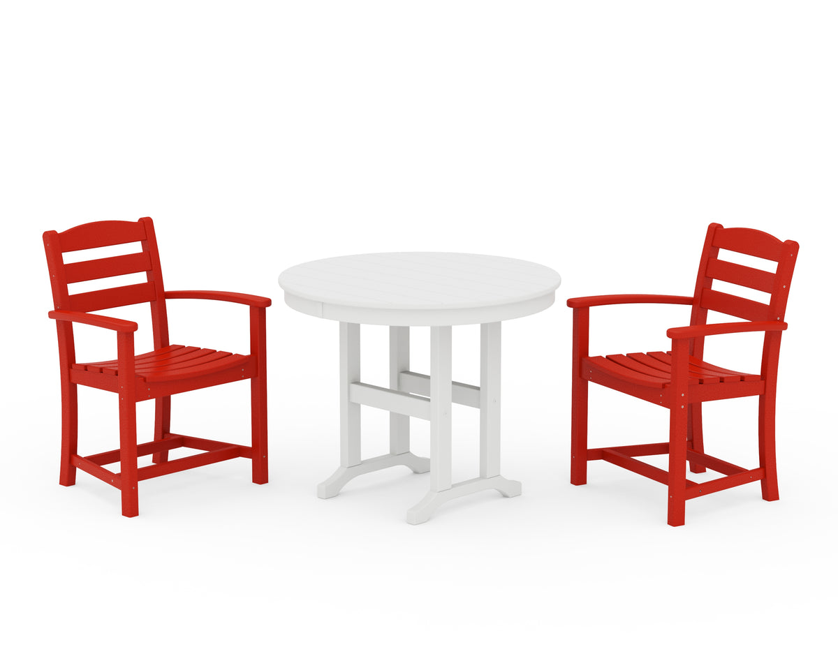 POLYWOOD La Casa Café 3-Piece Round Dining Set in Sunset Red / White