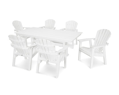 POLYWOOD Seashell 7-Piece Farmhouse Dining Set with Trestle Legs in White