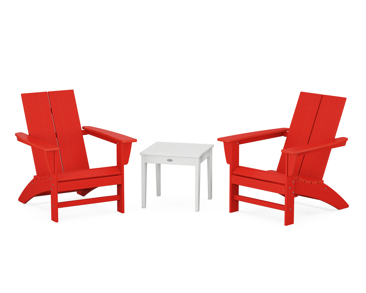 POLYWOOD Country Living Cottage Modern Adirondack Chair 3-Piece Set in Sunset Red / White