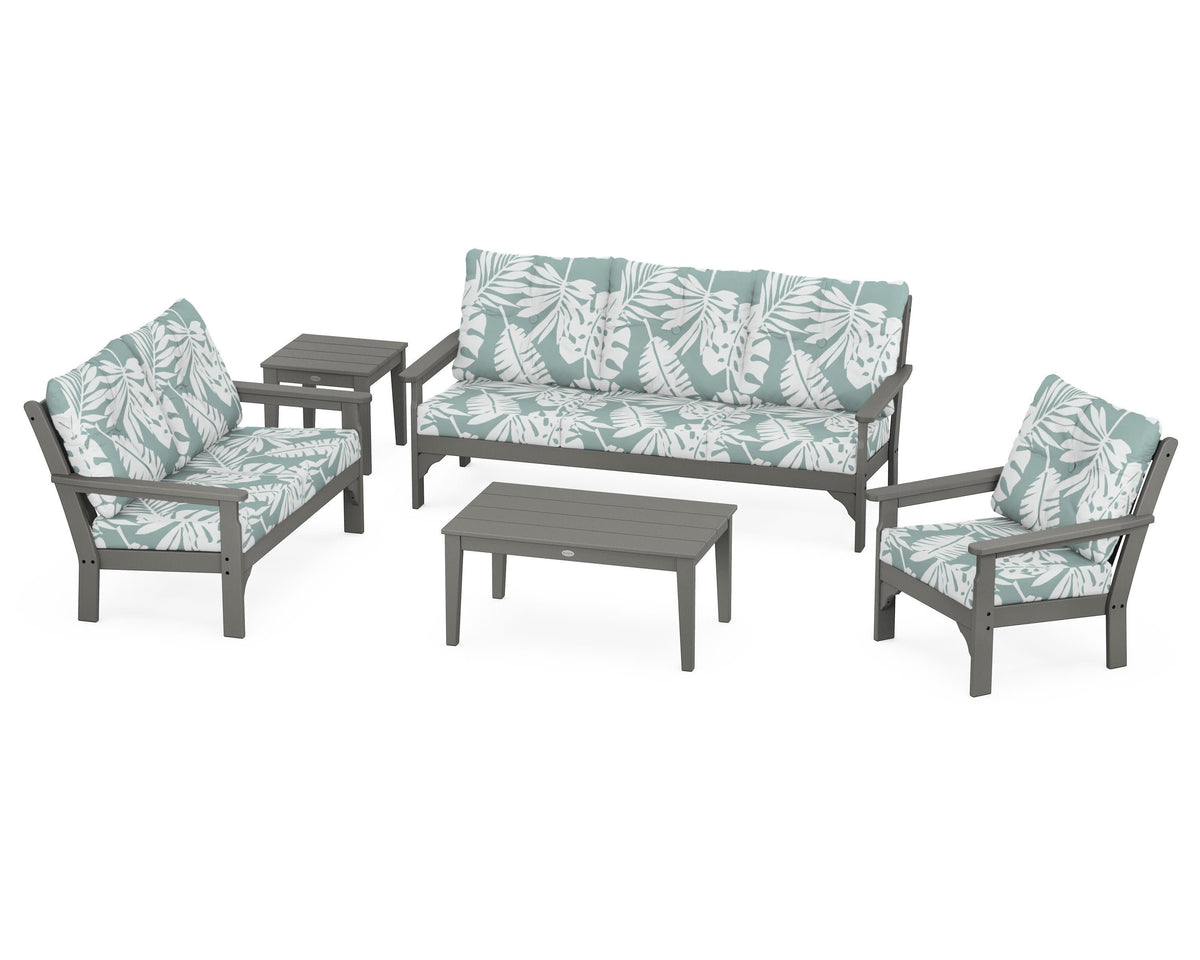 POLYWOOD Vineyard 5-Piece Deep Seating Set with Sofa in Slate Grey / Leaf Glacier Spa
