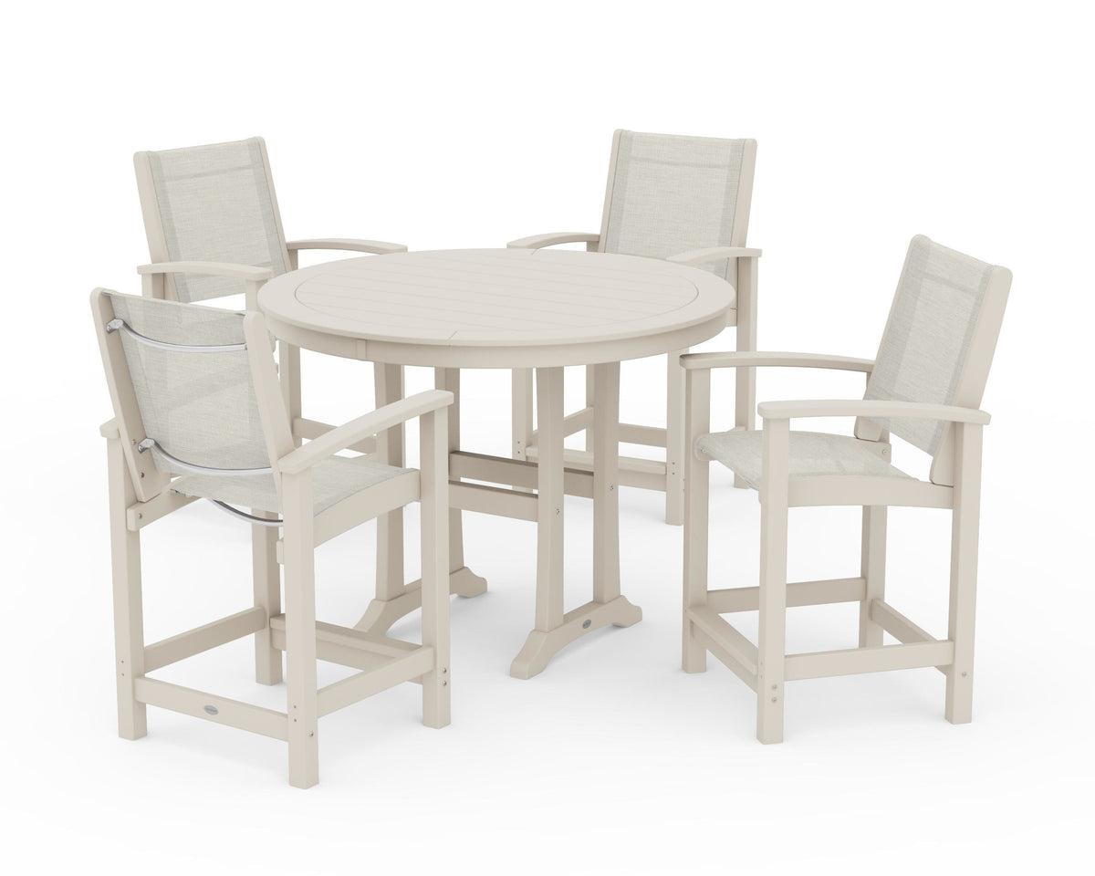 POLYWOOD Coastal 5-Piece Counter Set in Sand / Parchment