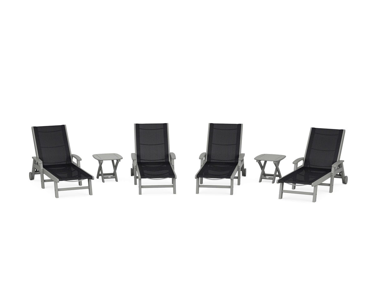 POLYWOOD Coastal Chaise 6-Piece Set with Wheels in Slate Grey / Black