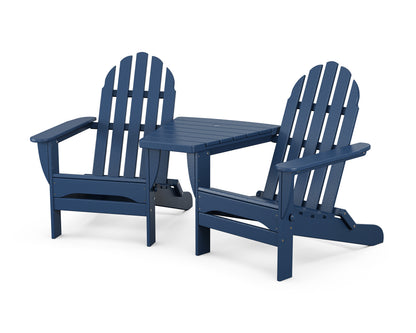 POLYWOOD Classic 3-Piece Folding Adirondack Set With Connecting Table in Navy