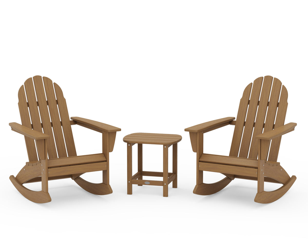 POLYWOOD Vineyard 3-Piece Adirondack Rocking Chair Set with South Beach 18" Side Table in Natural