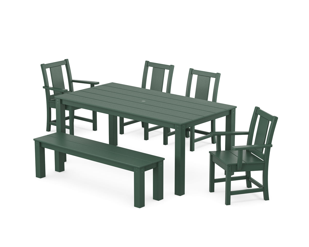 POLYWOOD Prairie 6-Piece Parsons Dining Set with Bench with Prairie Dining Side Chair in Green