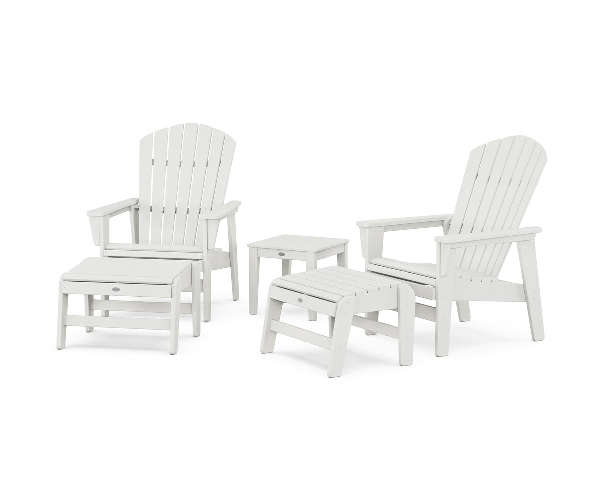 POLYWOOD 5-Piece Nautical Grand Upright Adirondack Set with Ottomans and Side Table in Vintage White