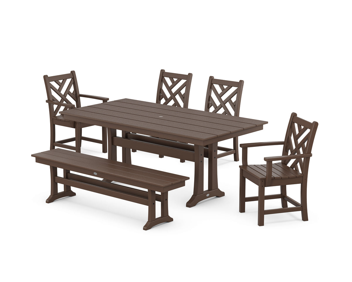 POLYWOOD Chippendale 6-Piece Farmhouse Dining Set with Trestle Legs in Mahogany