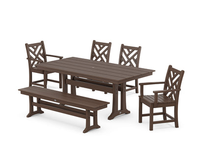 POLYWOOD Chippendale 6-Piece Farmhouse Dining Set with Trestle Legs in Mahogany