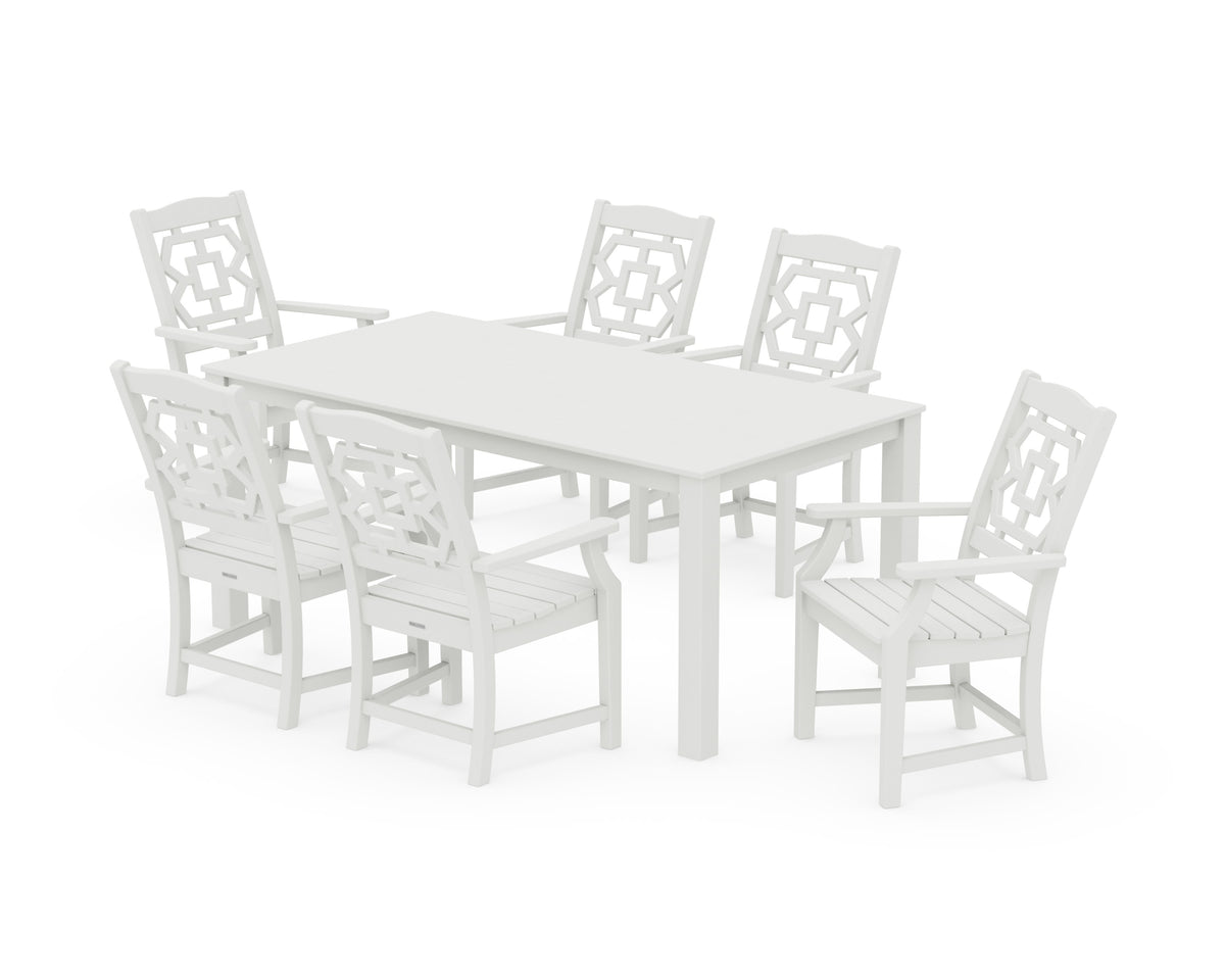 POLYWOOD Chinoiserie Arm Chair 7-Piece Parsons Dining Set in Vintage White