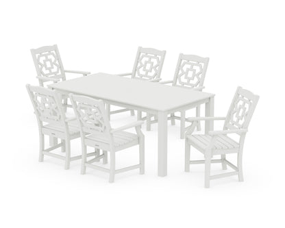 POLYWOOD Chinoiserie Arm Chair 7-Piece Parsons Dining Set in Vintage White