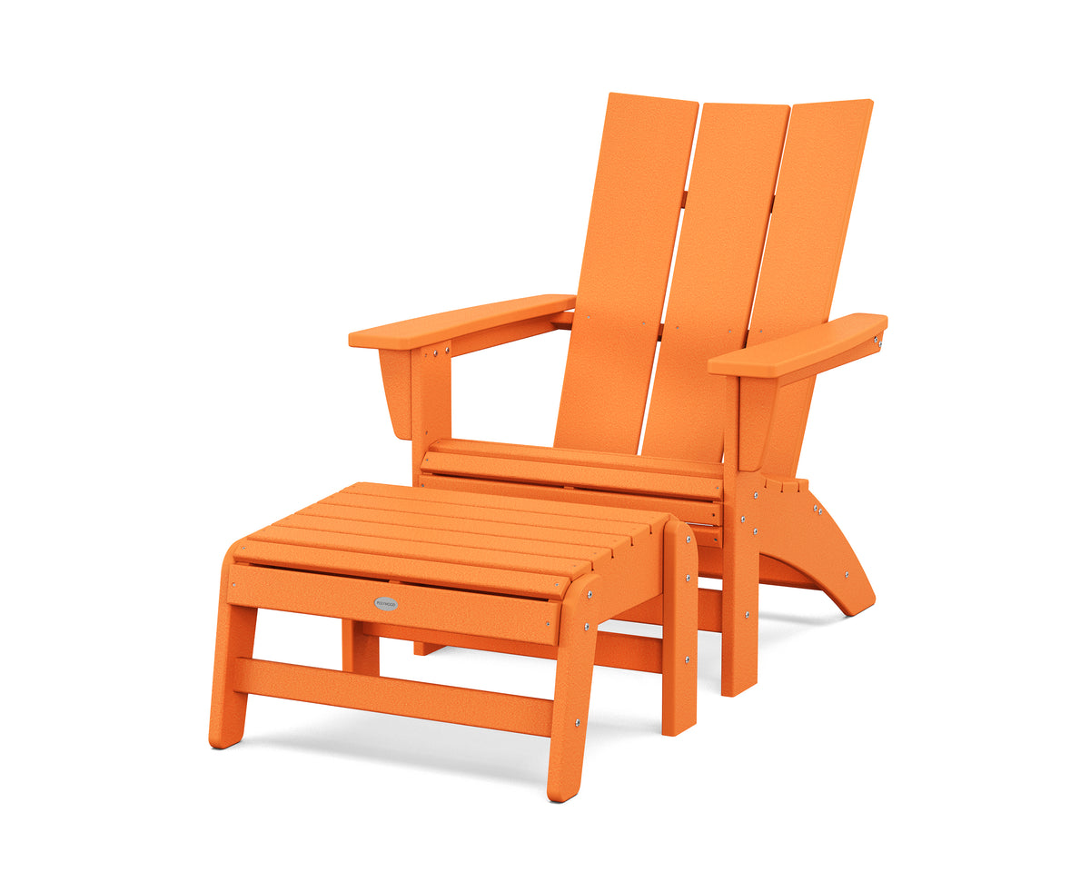 POLYWOOD Modern Grand Adirondack Chair with Ottoman in Tangerine