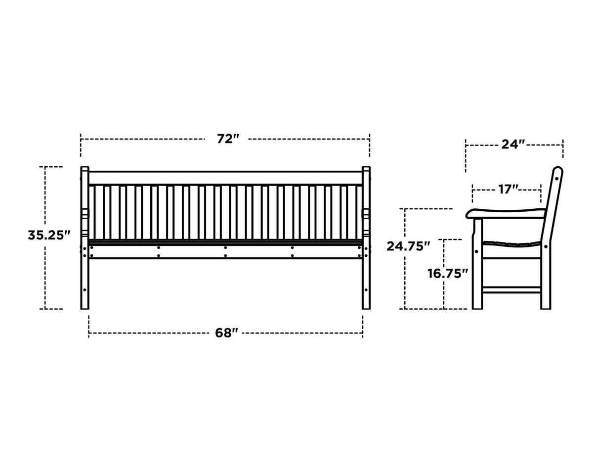 POLYWOOD Rockford 72" Bench dimensions