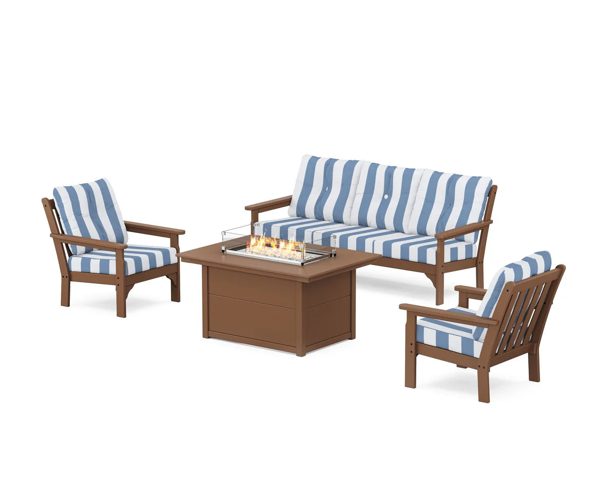 POLYWOOD Vineyard Deep Seating Fire Pit Table Set