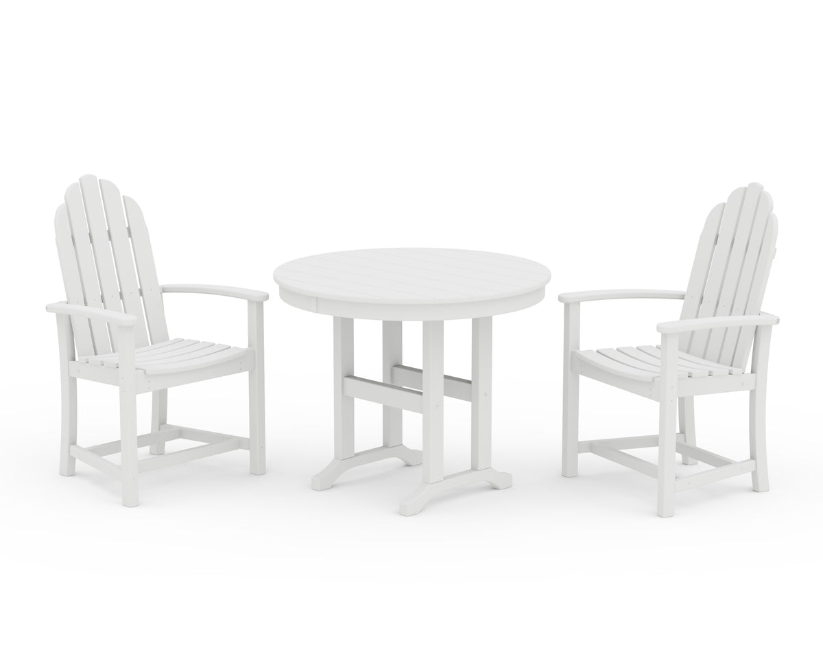 POLYWOOD Classic Adirondack 3-Piece Round Dining Set in White
