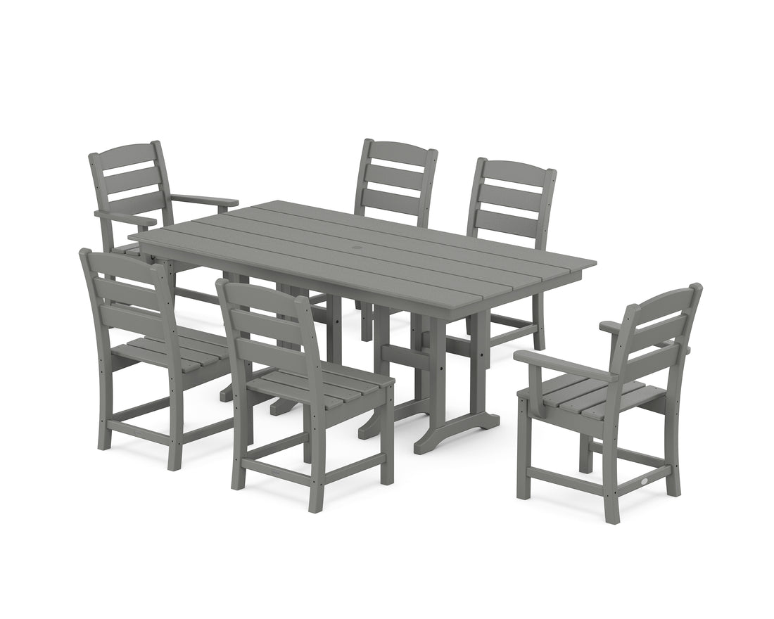 POLYWOOD Lakeside 7-Piece Farmhouse Dining Set - 117" x 82" in Slate Grey