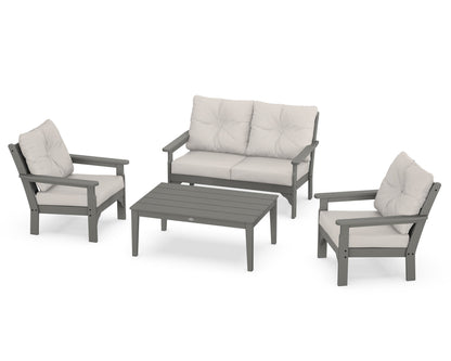 POLYWOOD Vineyard 4-Piece Deep Seating Set with Two Chairs and Loveseat in Slate Grey / Cast Ash