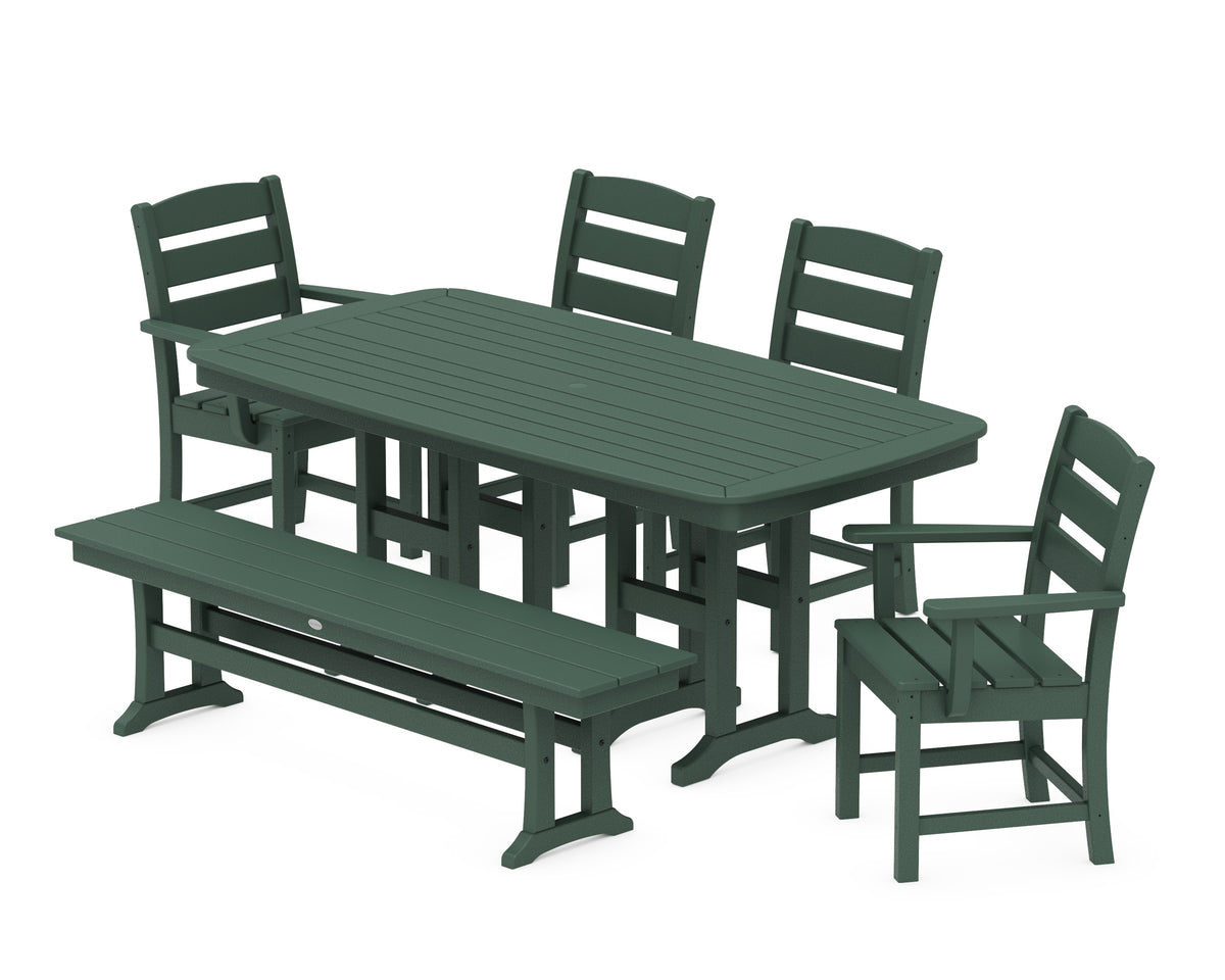POLYWOOD Lakeside 6-Piece Dining Set with Bench - 37" x 72" Table in Green