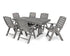 POLYWOOD Nautical Folding Highback Chair 7-Piece Dining Set with Trestle Legs in Slate Grey