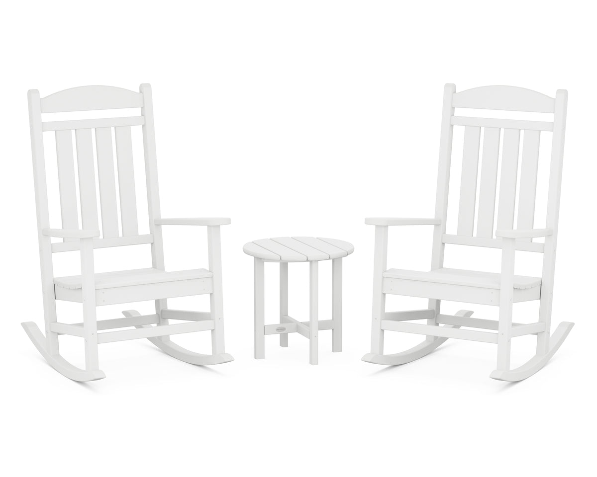 POLYWOOD Presidential 3-Piece Rocker Set with Round Side Table in White
