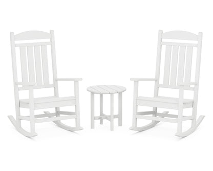 POLYWOOD Presidential 3-Piece Rocker Set with Round Side Table in White