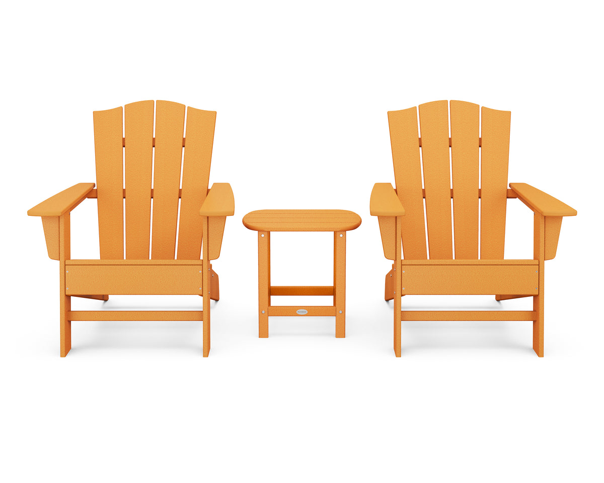 POLYWOOD Wave 3-Piece Adirondack Chair Set with The Crest Chairs in Tangerine