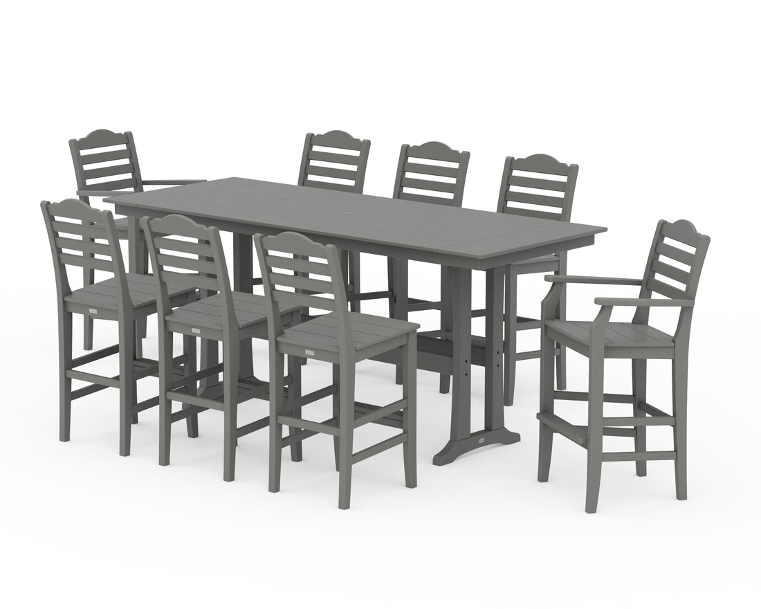 POLYWOOD Savannah 9-Piece Farmhouse Bar Set with Trestle Legs in Slate Grey