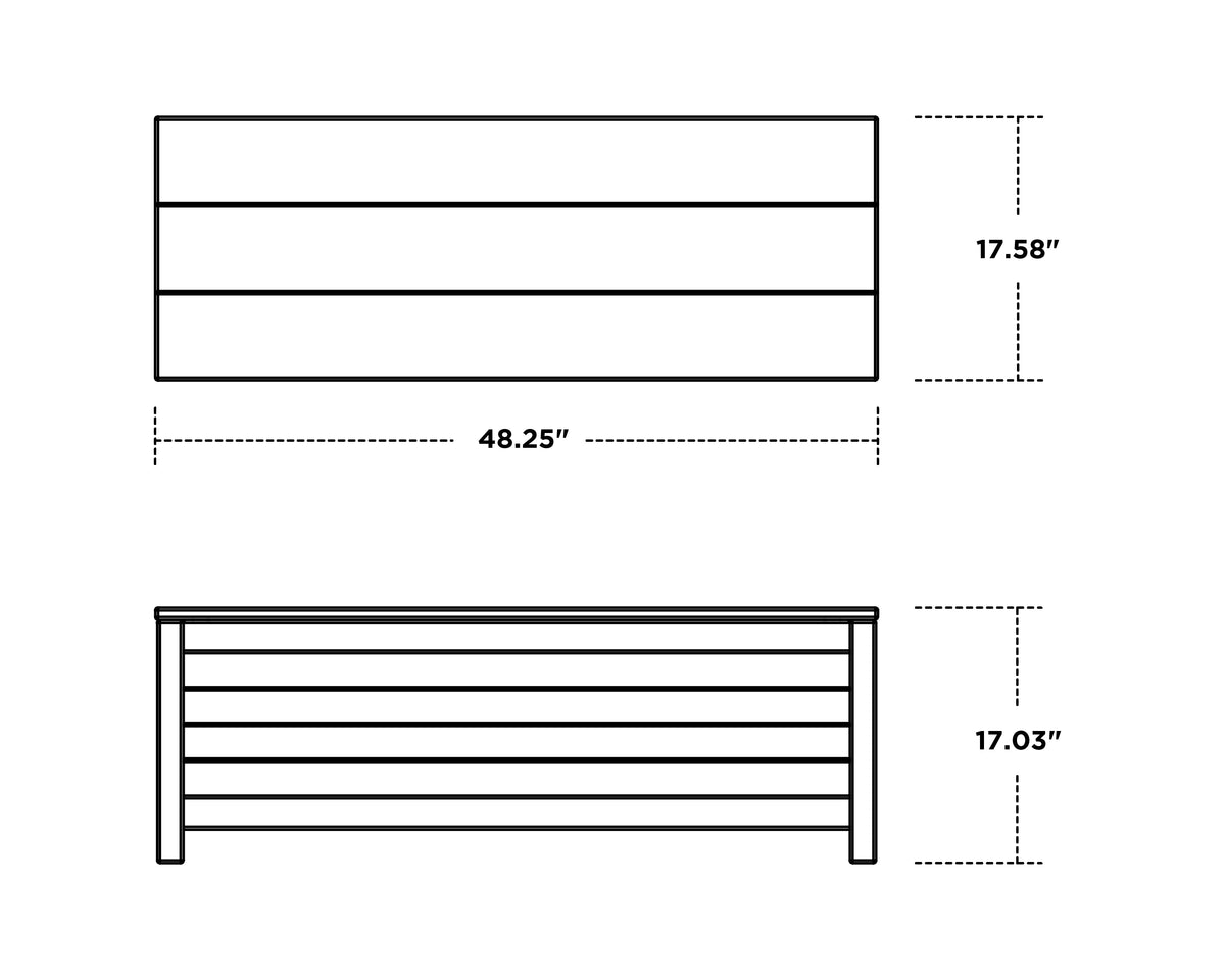 POLYWOOD Nautical 48" Storage Bench dimension drawing with width, depth and height measurements