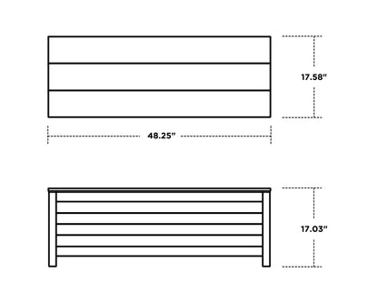 POLYWOOD Nautical 48" Storage Bench dimension drawing with width, depth and height measurements