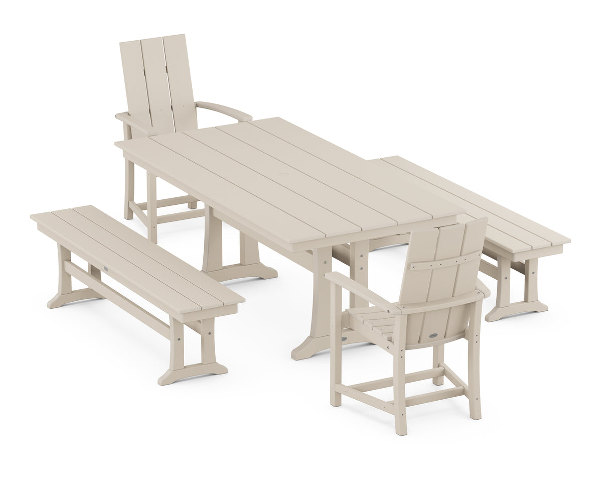 POLYWOOD Modern Adirondack 5-Piece Farmhouse Dining Set with Trestle Legs in Sand