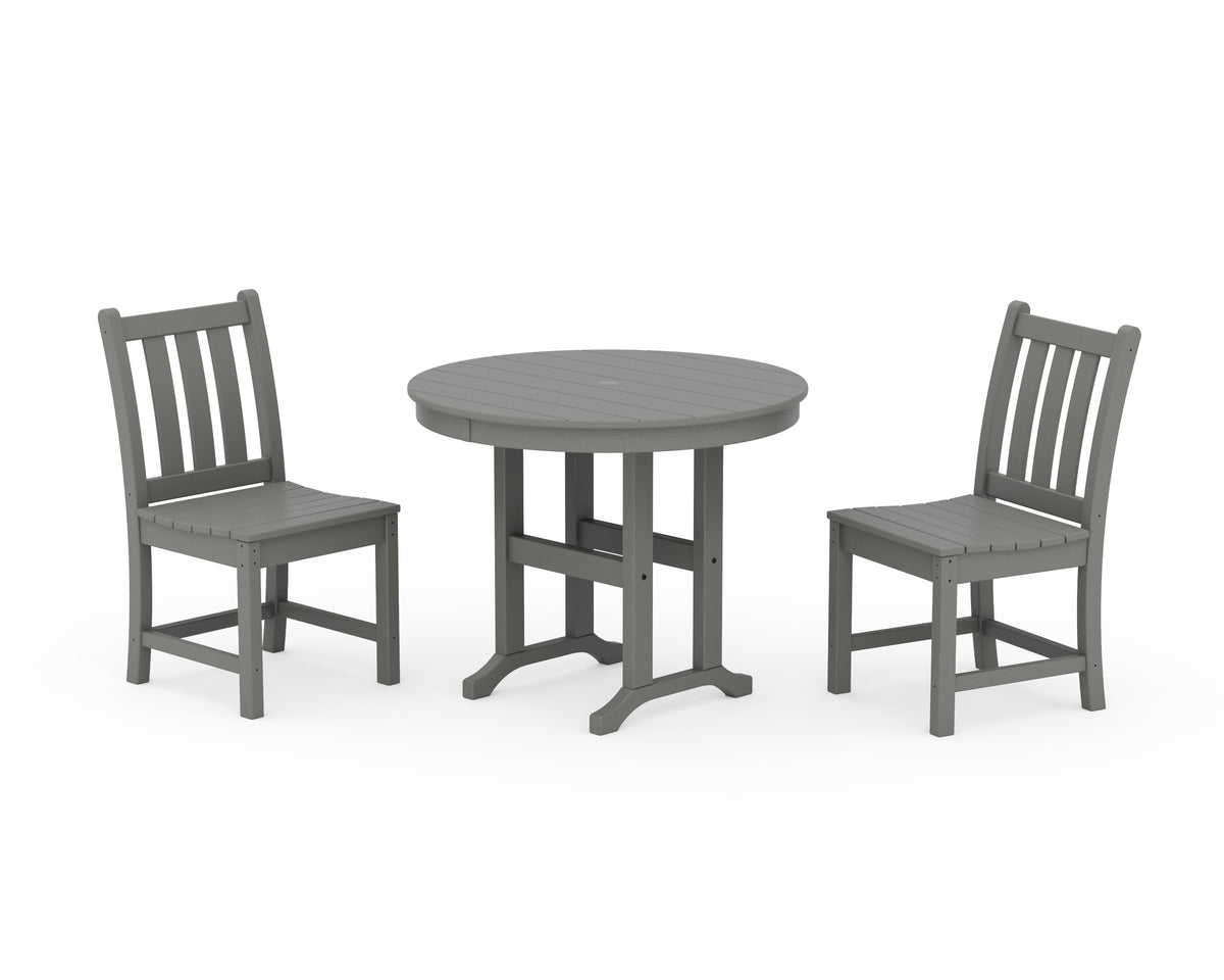 POLYWOOD Traditional Garden Side Chair 3-Piece Round Dining Set in Slate Grey