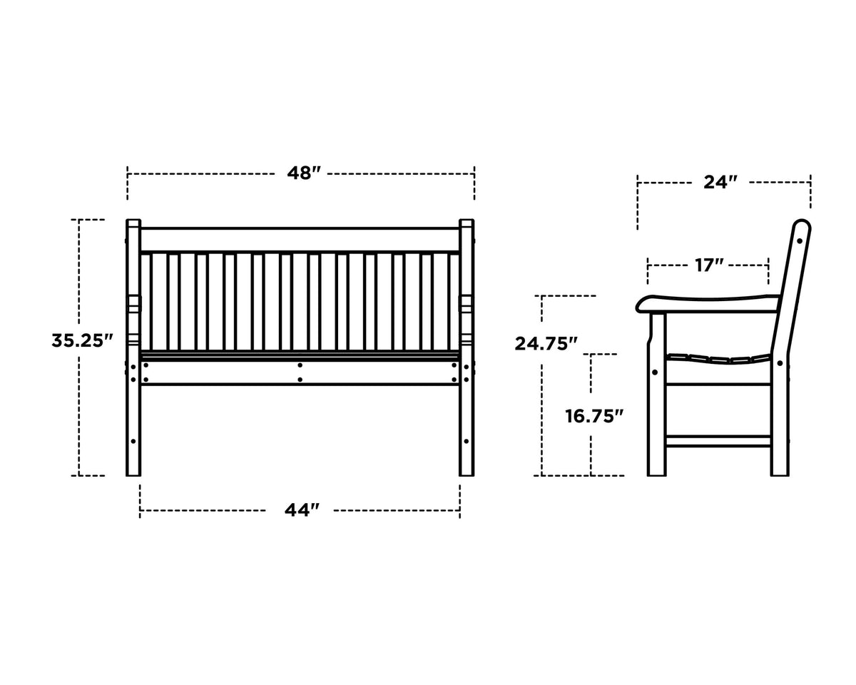 POLYWOOD Rockford 48" Bench dimensions