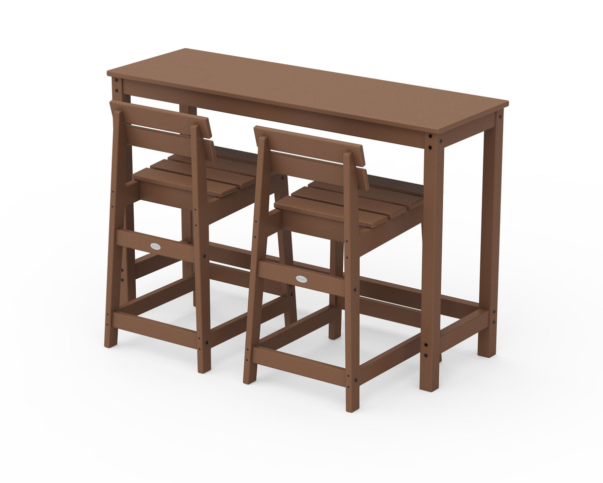POLYWOOD Modern Studio Plaza Lowback Counter Chair 3-Piece Balcony Set in Teak