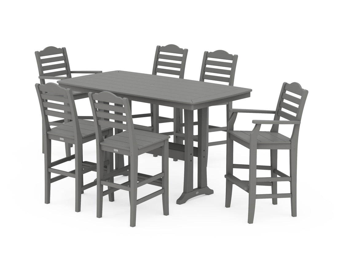 POLYWOOD Savannah 7-Piece Bar Set with Trestle Legs in Slate Grey