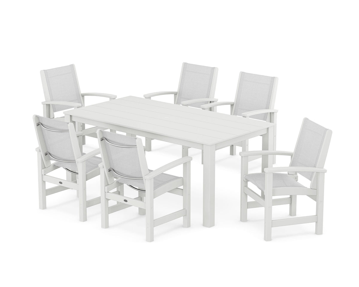 POLYWOOD Coastal 7-Piece Parsons Dining Set in White / White