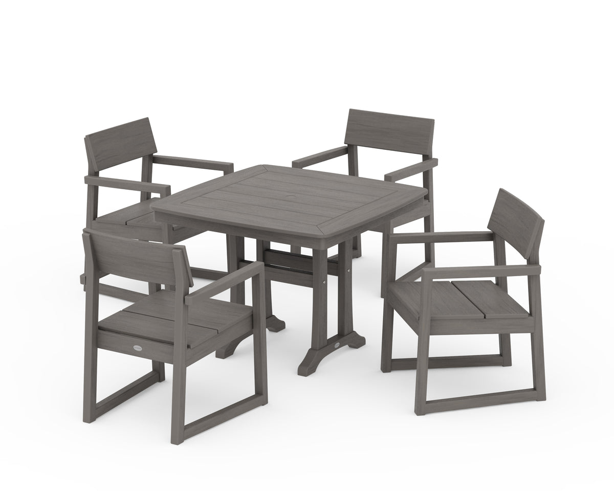 POLYWOOD EDGE 5-Piece Dining Set with Trestle Legs (Nautical Trestle 37" Table) in Driftwood