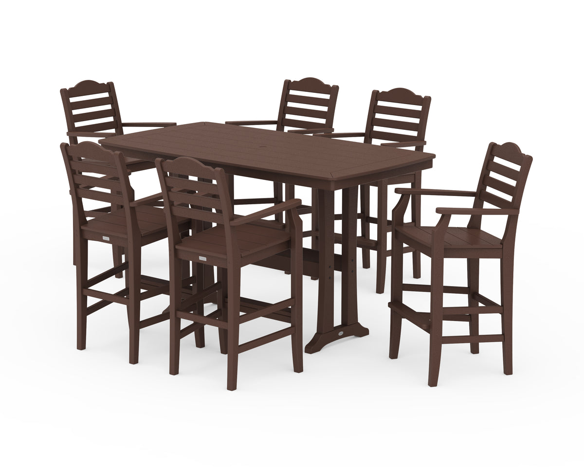 POLYWOOD Savannah Arm Chair 7-Piece Bar Set with Trestle Legs in Mahogany