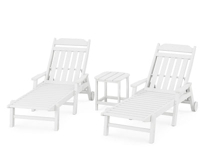 POLYWOOD Cottage 3-Piece Chaise Set with Arms and Wheels in White