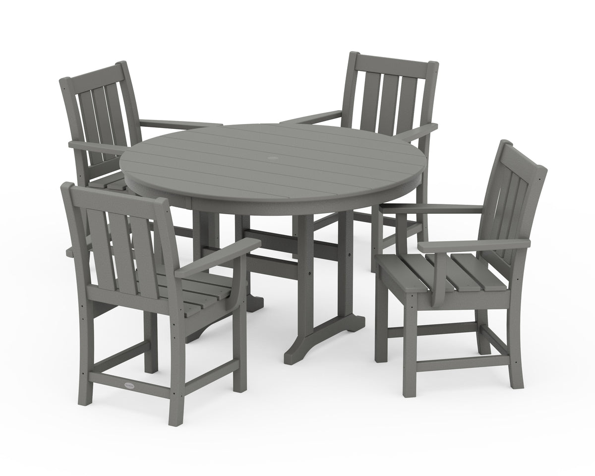 POLYWOOD Oxford 5-Piece Round Farmhouse Dining Set in Slate Grey