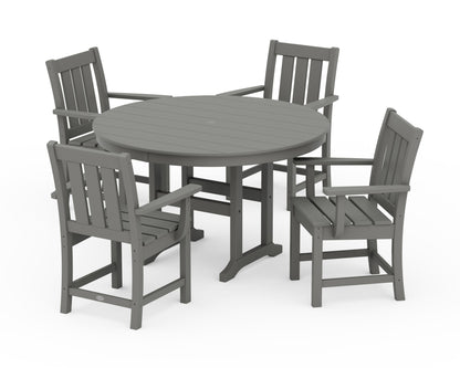 POLYWOOD Oxford 5-Piece Round Farmhouse Dining Set in Slate Grey
