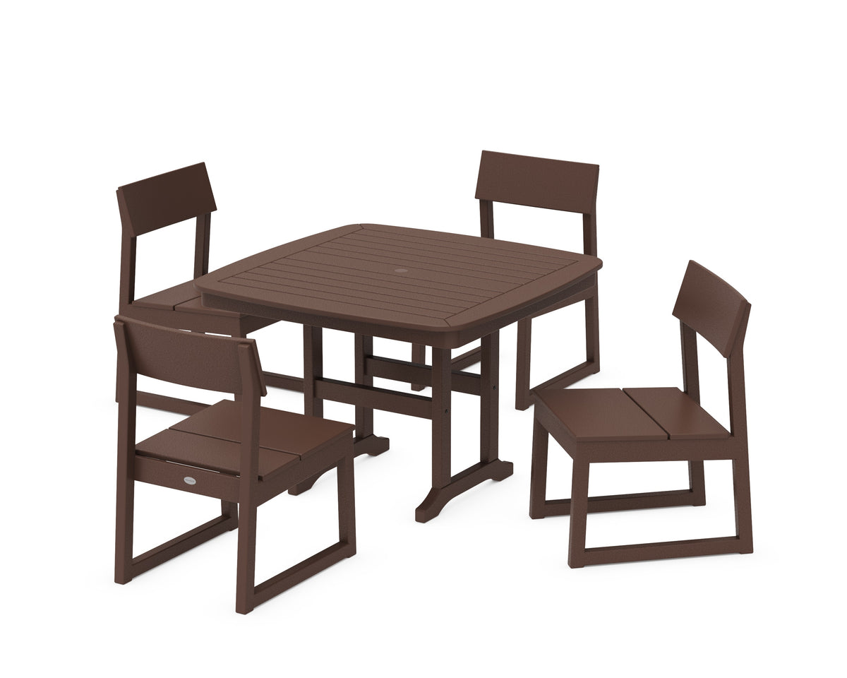 POLYWOOD EDGE Side Chair 5-Piece Dining Set with Trestle Legs (Nautical 44" Table) in Mahogany