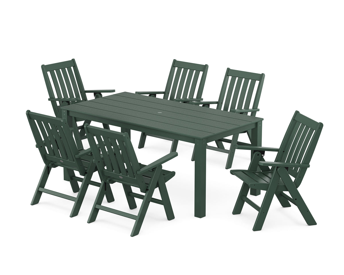POLYWOOD Vineyard Folding Chair 7-Piece Parsons Dining Set in Green